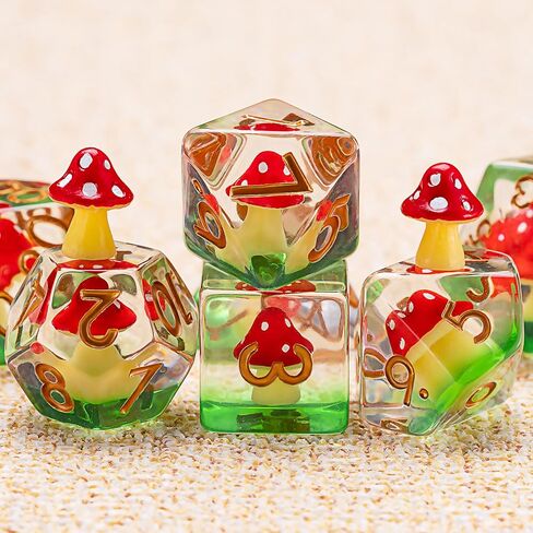 Mushroom Resin Dice Set,Polyhedral Dice Mushroom Inclusion Dice,RPG D&D Dice Set for Dungeons and Dragons MTG RPG Role Playing Games in Kuwait