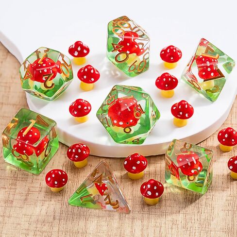 Mushroom Resin Dice Set,Polyhedral Dice Mushroom Inclusion Dice,RPG D&D Dice Set for Dungeons and Dragons MTG RPG Role Playing Games in Kuwait