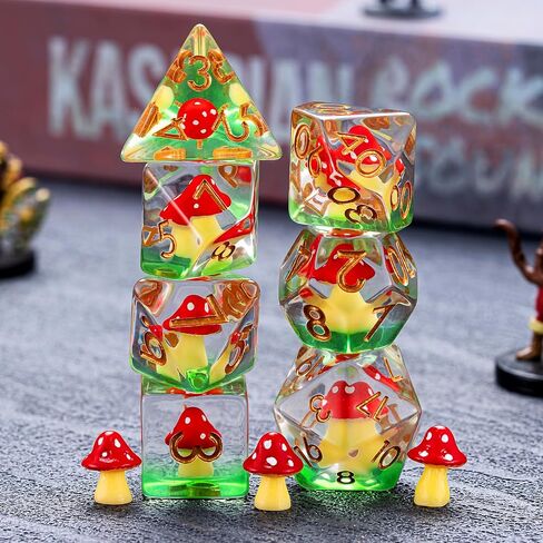 Mushroom Resin Dice Set,Polyhedral Dice Mushroom Inclusion Dice,RPG D&D Dice Set for Dungeons and Dragons MTG RPG Role Playing Games in Kuwait