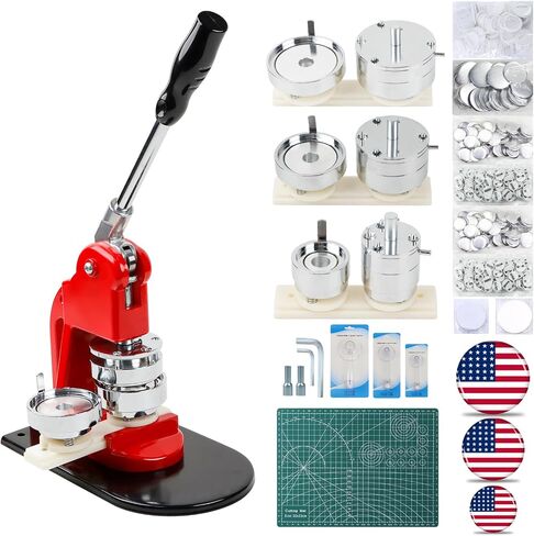 Button Maker Machine Multiple-Sizes - Button Pin Maker 1.25+2.25+3inch, Interchangeable Button-models Badge Button Press Machine with 300 Sets Button Maker Supplies &Circle Cutter&Cutting Mat in Kuwait