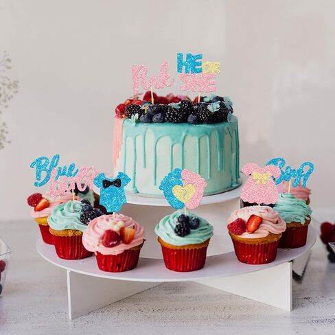 24Pcs Boy or Girl Cupcake Toppers Glitter Feet Onesie Dress Gender Reveal Cupcake Picks Pink or Blue Cake Decorations for Baby Shower Gender Reveal Kids Birthday Party Supplies in Kuwait