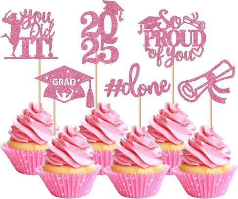 24 Pack 2025 Cucke Cupcake Toppers Glitter Sout You Dive Diploma Grad Cap Cupcake تختارك Do It Cake Decorations for 2025 Threat Thief Decorations Supplies Supplies Pink in Kuwait
