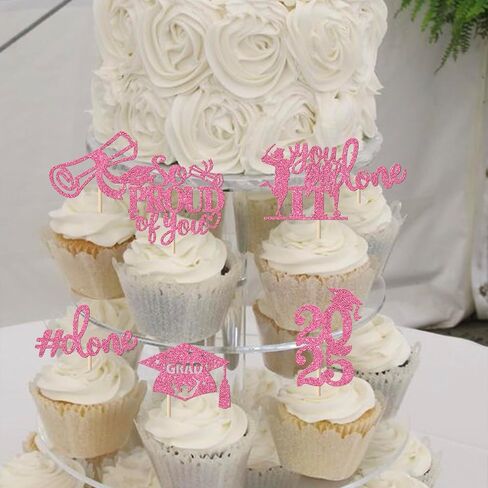 24 Pack 2025 Cucke Cupcake Toppers Glitter Sout You Dive Diploma Grad Cap Cupcake تختارك Do It Cake Decorations for 2025 Threat Thief Decorations Supplies Supplies Pink in Kuwait