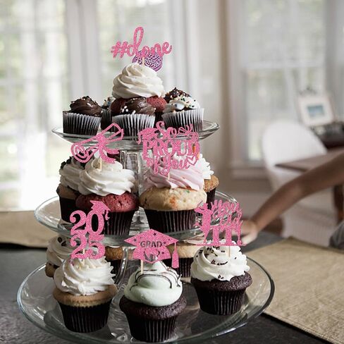 24 Pack 2025 Cucke Cupcake Toppers Glitter Sout You Dive Diploma Grad Cap Cupcake تختارك Do It Cake Decorations for 2025 Threat Thief Decorations Supplies Supplies Pink in Kuwait