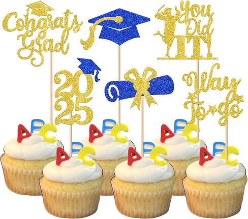 24 Pack 2025 Cucke Cupcake Toppers Glitter Sout You Dive Diploma Grad Cap Cupcake تختارك Do It Cake Decorations for 2025 Threat Thief Decorations Supplies Supplies Pink in Kuwait