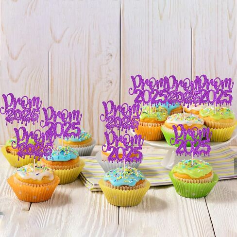 24 PCS PROM 2025 Cupcake Toppers Glitter Cratrats Class of 2025 Cupcake يختار التخرج ديكورات حفلات التخرج لعام 2025 تخرج حفلة موسيقية للحفلات. in Kuwait