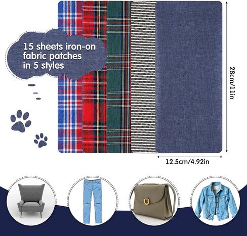 Syhood 15 Sheets Iron-On Mending Fabric 4.92 x 11 Inch Iron On Clothes Patches On Repair Kit for Mending Fix Couch Pants Pockets Holes Knees Elbow (Cute) in Kuwait