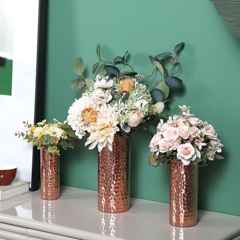 MyGift Tall Modern Brass Tone مطروقة زهرية من المعدن المطروق، مجموعة مزهريات الزينة المركزية من 3 (كبير، متوسط، أحجام صغيرة) in Saudi Arabia