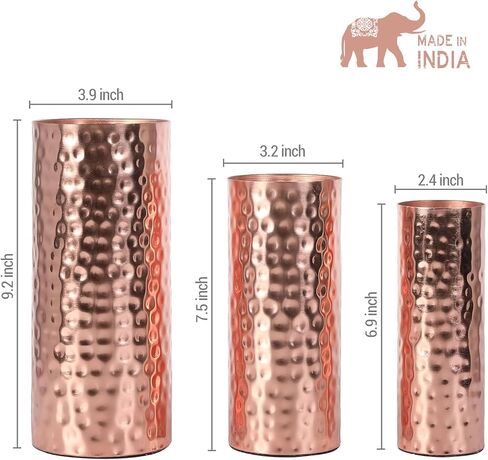 MyGift Tall Modern Brass Tone مطروقة زهرية من المعدن المطروق، مجموعة مزهريات الزينة المركزية من 3 (كبير، متوسط، أحجام صغيرة) in Saudi Arabia