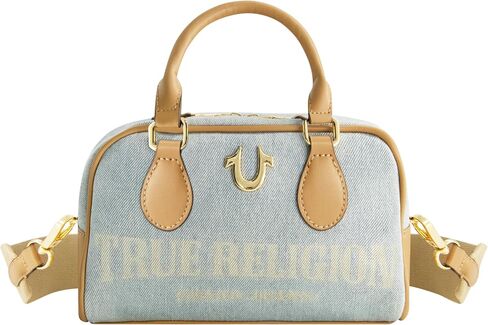 True Religion Satchel Bag, Women's Faux Leather Crossbody Purse with Adjustable Shoulder Strap, Dark Denim in Kuwait
