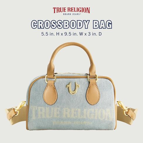 True Religion Satchel Bag, Women's Faux Leather Crossbody Purse with Adjustable Shoulder Strap, Dark Denim in Kuwait