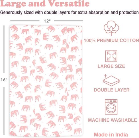 Baby Burp Cloths for Boys and Girls - 7 Pack Large 100% Cotton - Double Layered Extra Absorbent Burp Rags, (Pink, 7 Pack) in Saudi Arabia
