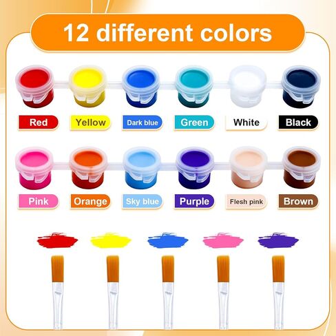 30 Pack Mini Acrylic Paint, 30Pcs 12 Color Washable Acrylic Paint Strips, 30 Flat and 30 Pointed Brushes, Great for Birthday Party Favors Home Painting Arts and Crafts Supplies in Saudi Arabia