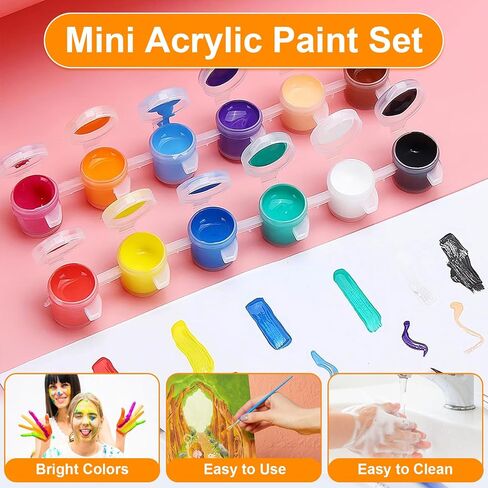 30 Pack Mini Acrylic Paint, 30Pcs 12 Color Washable Acrylic Paint Strips, 30 Flat and 30 Pointed Brushes, Great for Birthday Party Favors Home Painting Arts and Crafts Supplies in Saudi Arabia