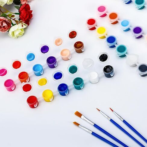 30 Pack Mini Acrylic Paint, 30Pcs 12 Color Washable Acrylic Paint Strips, 30 Flat and 30 Pointed Brushes, Great for Birthday Party Favors Home Painting Arts and Crafts Supplies in Saudi Arabia