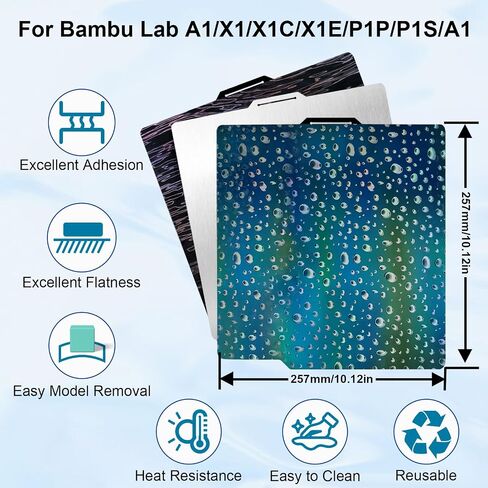 Upgraded PEH Bed Plate for Bambu Lab A1/X1C/X1/X1E/P1S/P1P, Double Sided Textured Sweetheart+Waterdrop Build Plate 257x257mm for Bambu 3D Printers in Kuwait