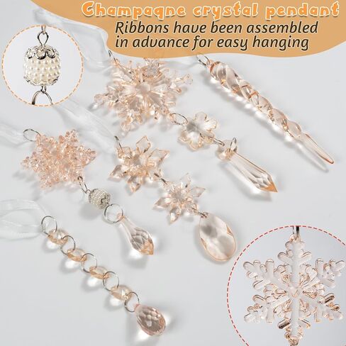 18pcs Crystal Christmas Ornaments for Christmas Tree Decorations-Hanging Acrylic Snowflake and Icicle Ornaments with Drop Pendants for Christmas Tree New Year Party Decorations Supplies in Kuwait