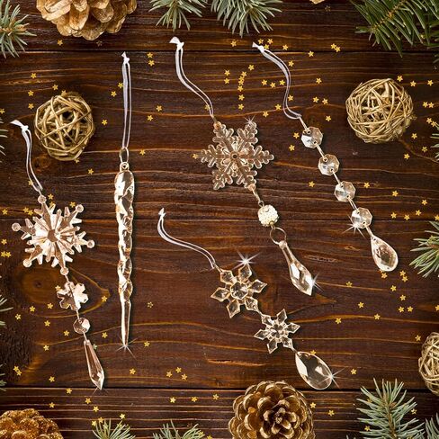 18pcs Crystal Christmas Ornaments for Christmas Tree Decorations-Hanging Acrylic Snowflake and Icicle Ornaments with Drop Pendants for Christmas Tree New Year Party Decorations Supplies in Kuwait