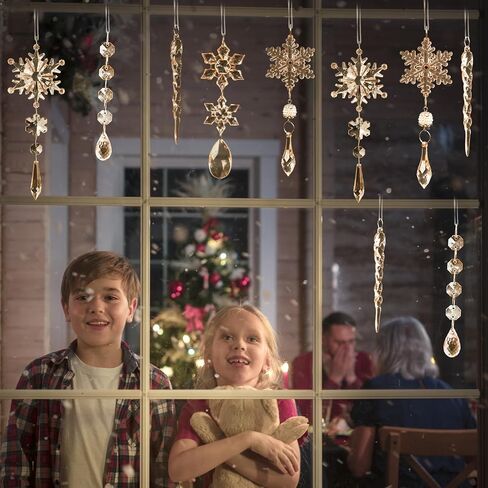 18pcs Crystal Christmas Ornaments for Christmas Tree Decorations-Hanging Acrylic Snowflake and Icicle Ornaments with Drop Pendants for Christmas Tree New Year Party Decorations Supplies in Kuwait