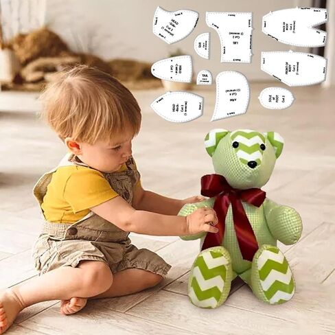 10 PCS Memory Bear Template Ruler Set, Sewing Patterns Template with Instructions, 15 inch Acrylic Quilting Template Cutting Set, DIY Gifts for Birthday Home Decorations in Kuwait