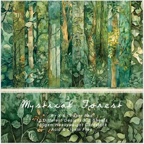 Green Scrapbook Paper Pad 6 x 6 in- 24 Sheets Forest Patterned Designed Tree Decorative Decoupage Folded Card Material Gift Wrapping Planners Junk Journal DIY Crafts Photo Album in Kuwait
