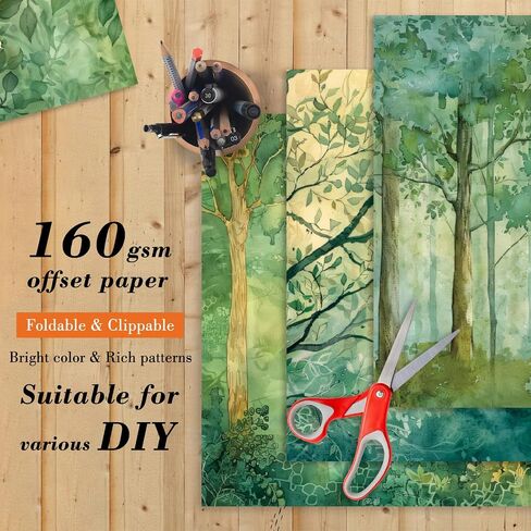 Green Scrapbook Paper Pad 6 x 6 in- 24 Sheets Forest Patterned Designed Tree Decorative Decoupage Folded Card Material Gift Wrapping Planners Junk Journal DIY Crafts Photo Album in Kuwait