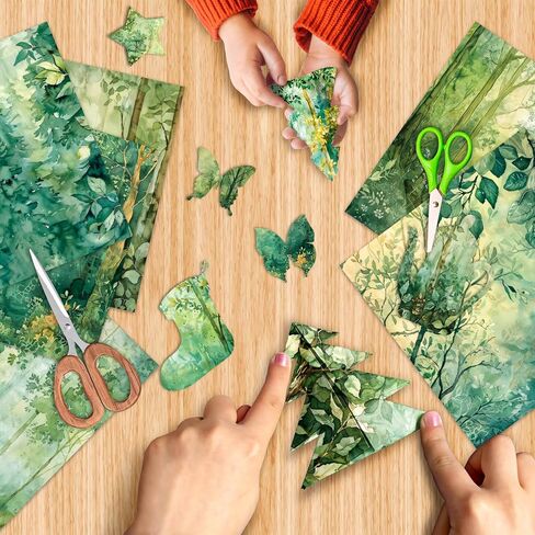 Green Scrapbook Paper Pad 6 x 6 in- 24 Sheets Forest Patterned Designed Tree Decorative Decoupage Folded Card Material Gift Wrapping Planners Junk Journal DIY Crafts Photo Album in Kuwait