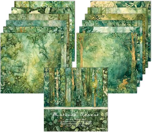 Green Scrapbook Paper Pad 6 x 6 in- 24 Sheets Forest Patterned Designed Tree Decorative Decoupage Folded Card Material Gift Wrapping Planners Junk Journal DIY Crafts Photo Album in Kuwait