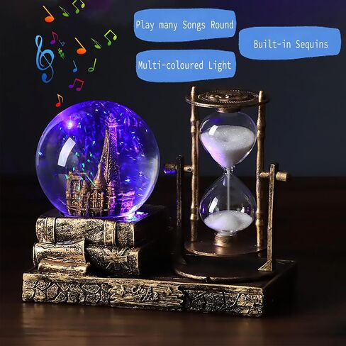 LED موسيقى كريستال سنو غلوب مع الساعة الرملية خمر باريس برج ايفل ديكور المنزل لغرفة المعيشة غرفة نوم رف الكتب تلفزيون خزانة سطح المكتب ديكور الجدول المركزية الحلي (أ - النحاس) in Kuwait