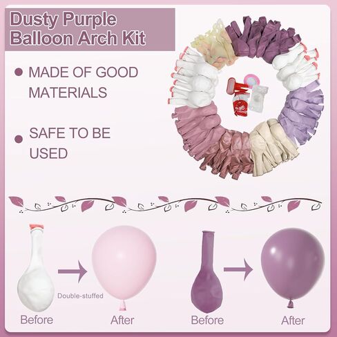 Amandir 173Pcs Dusty Purple Balloon Arch Garland Kit, Double-stuffed Pink White Sand Lavender Lilac Light Purple Rose Gold Confetti Balloons for Baby Bridal Shower Wedding Birthday Party Decorations in Saudi Arabia