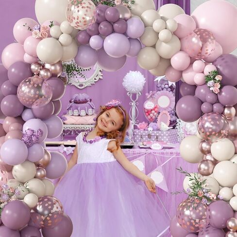 Amandir 173Pcs Dusty Purple Balloon Arch Garland Kit, Double-stuffed Pink White Sand Lavender Lilac Light Purple Rose Gold Confetti Balloons for Baby Bridal Shower Wedding Birthday Party Decorations in Saudi Arabia