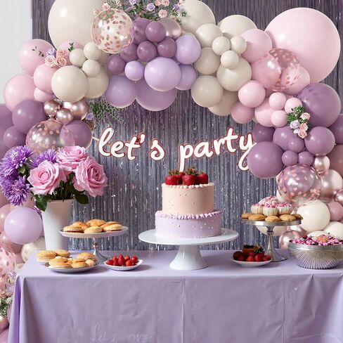 Amandir 173Pcs Dusty Purple Balloon Arch Garland Kit, Double-stuffed Pink White Sand Lavender Lilac Light Purple Rose Gold Confetti Balloons for Baby Bridal Shower Wedding Birthday Party Decorations in Saudi Arabia