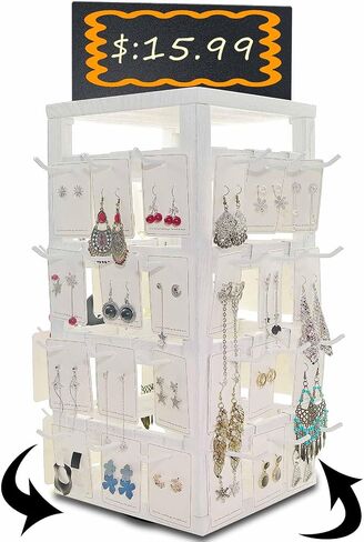Wooden Jewelry Display Stand with advertising board Removable 20 Hooks, Earring Cards necklace bracelet Keychain Showcase Cascading Merchandise Organizer For Selling For vendor events(Oak) in Kuwait
