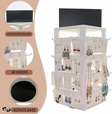 Wooden Jewelry Display Stand with advertising board Removable 20 Hooks, Earring Cards necklace bracelet Keychain Showcase Cascading Merchandise Organizer For Selling For vendor events(Oak) in Kuwait