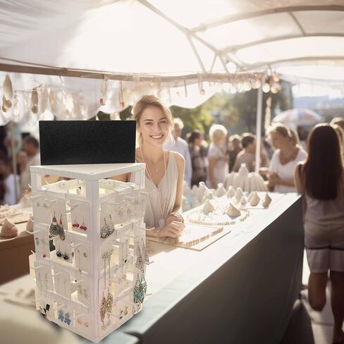 Wooden Jewelry Display Stand with advertising board Removable 20 Hooks, Earring Cards necklace bracelet Keychain Showcase Cascading Merchandise Organizer For Selling For vendor events(Oak) in Kuwait