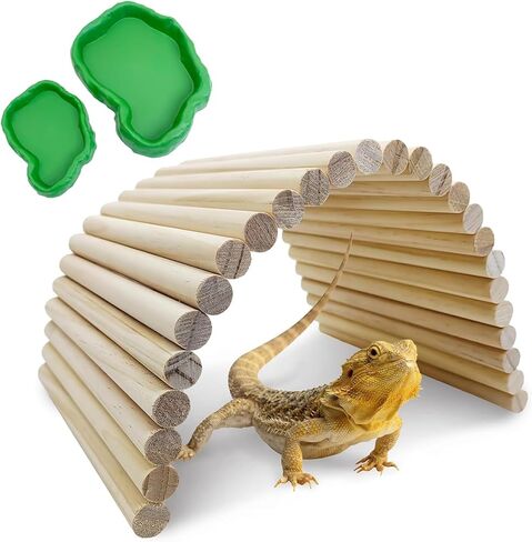 Hamiledyi 11.37 x 5.9 inch Reptile Hideout, Bearded Dragon Bendy Bridge, Climbing Ladder Wooden Hermit Climb Toys, Hide Cave Habitat Decor for Lizards Gecko Spiders Snakes Tortoise in Kuwait
