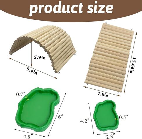 Hamiledyi 11.37 x 5.9 inch Reptile Hideout, Bearded Dragon Bendy Bridge, Climbing Ladder Wooden Hermit Climb Toys, Hide Cave Habitat Decor for Lizards Gecko Spiders Snakes Tortoise in Kuwait