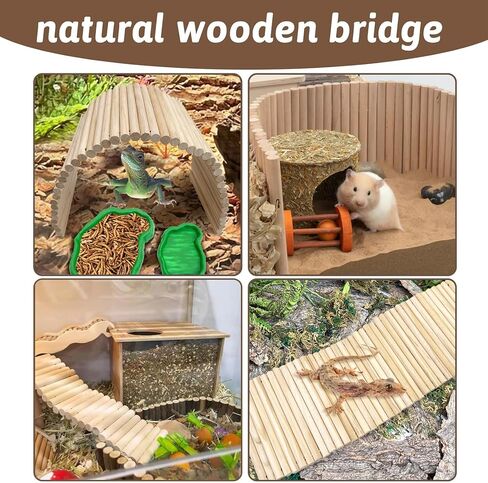 Hamiledyi 11.37 x 5.9 inch Reptile Hideout, Bearded Dragon Bendy Bridge, Climbing Ladder Wooden Hermit Climb Toys, Hide Cave Habitat Decor for Lizards Gecko Spiders Snakes Tortoise in Kuwait