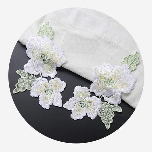 1pair Embroidery Magnolia Flower Hand Stitching Patches 18 * 9.5cm (Pale Yellow) in Saudi Arabia