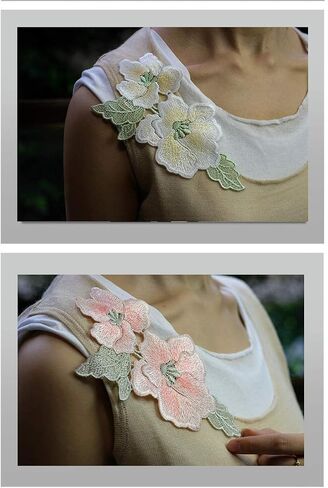 1pair Embroidery Magnolia Flower Hand Stitching Patches 18 * 9.5cm (Pale Yellow) in Saudi Arabia