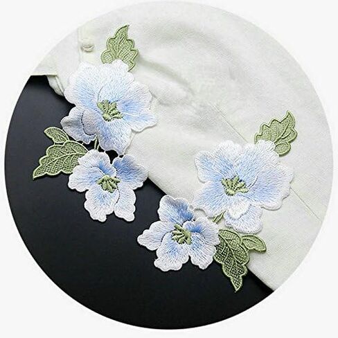 1pair Embroidery Magnolia Flower Hand Stitching Patches 18 * 9.5cm (Pale Yellow) in Saudi Arabia