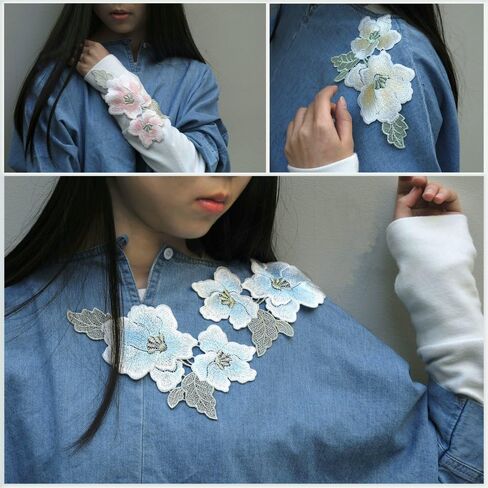 1pair Embroidery Magnolia Flower Hand Stitching Patches 18 * 9.5cm (Pale Yellow) in Saudi Arabia