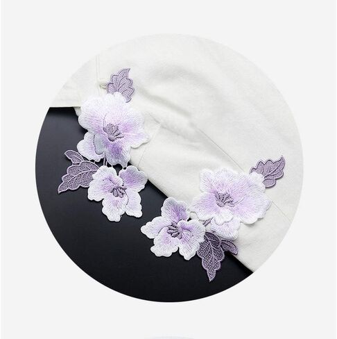 1pair Embroidery Magnolia Flower Hand Stitching Patches 18 * 9.5cm (Pale Yellow) in Saudi Arabia