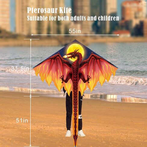 Dragon Kite for Adults Kids Ages 8-12, Easy to Fly, for Beginners, Large Single Line for Beach Trip Outdoor Play, with Premium Reel 525ft String in Saudi Arabia