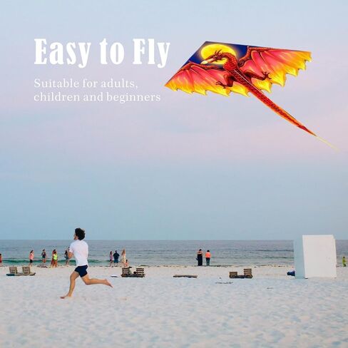 Dragon Kite for Adults Kids Ages 8-12, Easy to Fly, for Beginners, Large Single Line for Beach Trip Outdoor Play, with Premium Reel 525ft String in Saudi Arabia