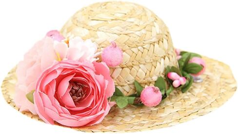 قبعات قش الكلب: قبعة شمس الحيوانات الأليفة مع الزهور ، كلب هاواي القش المنسوج ، قبعة دلو الشمس لقطط الجرو in Kuwait