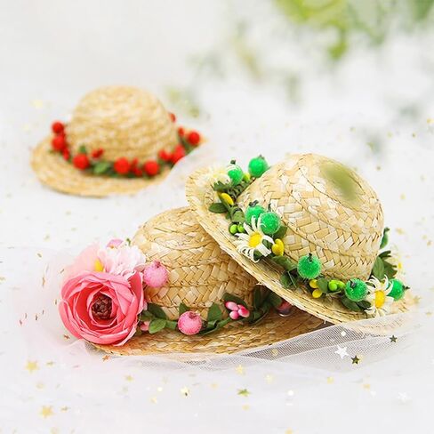 قبعات قش الكلب: قبعة شمس الحيوانات الأليفة مع الزهور ، كلب هاواي القش المنسوج ، قبعة دلو الشمس لقطط الجرو in Kuwait