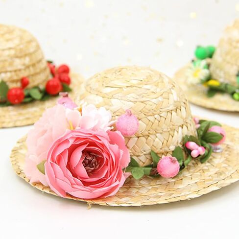 قبعات قش الكلب: قبعة شمس الحيوانات الأليفة مع الزهور ، كلب هاواي القش المنسوج ، قبعة دلو الشمس لقطط الجرو in Kuwait