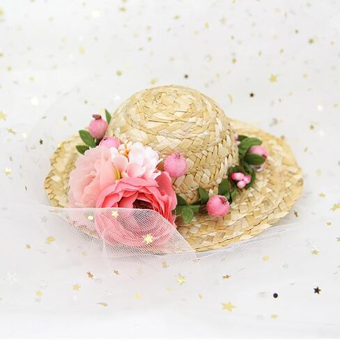 قبعات قش الكلب: قبعة شمس الحيوانات الأليفة مع الزهور ، كلب هاواي القش المنسوج ، قبعة دلو الشمس لقطط الجرو in Kuwait