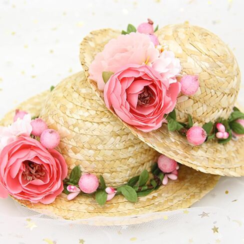 قبعات قش الكلب: قبعة شمس الحيوانات الأليفة مع الزهور ، كلب هاواي القش المنسوج ، قبعة دلو الشمس لقطط الجرو in Kuwait